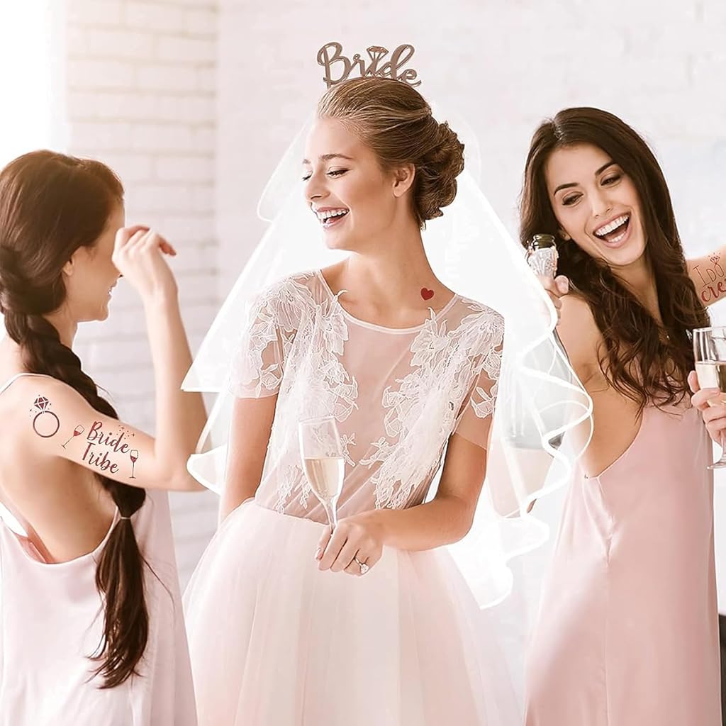 PATPAT® 8PCS Bride To Be Decoration Set Rose Gold Bachelorette Party Hen Party Combo Bridal Shower Kit Accessories Sash Veil Headband Stickers PATPAT® 8PCS Bride To Be Decoration Set Rose Gold Bachelorette Party Hen Party Combo Bridal Shower Kit Accessories Sash Veil Headband Stickers